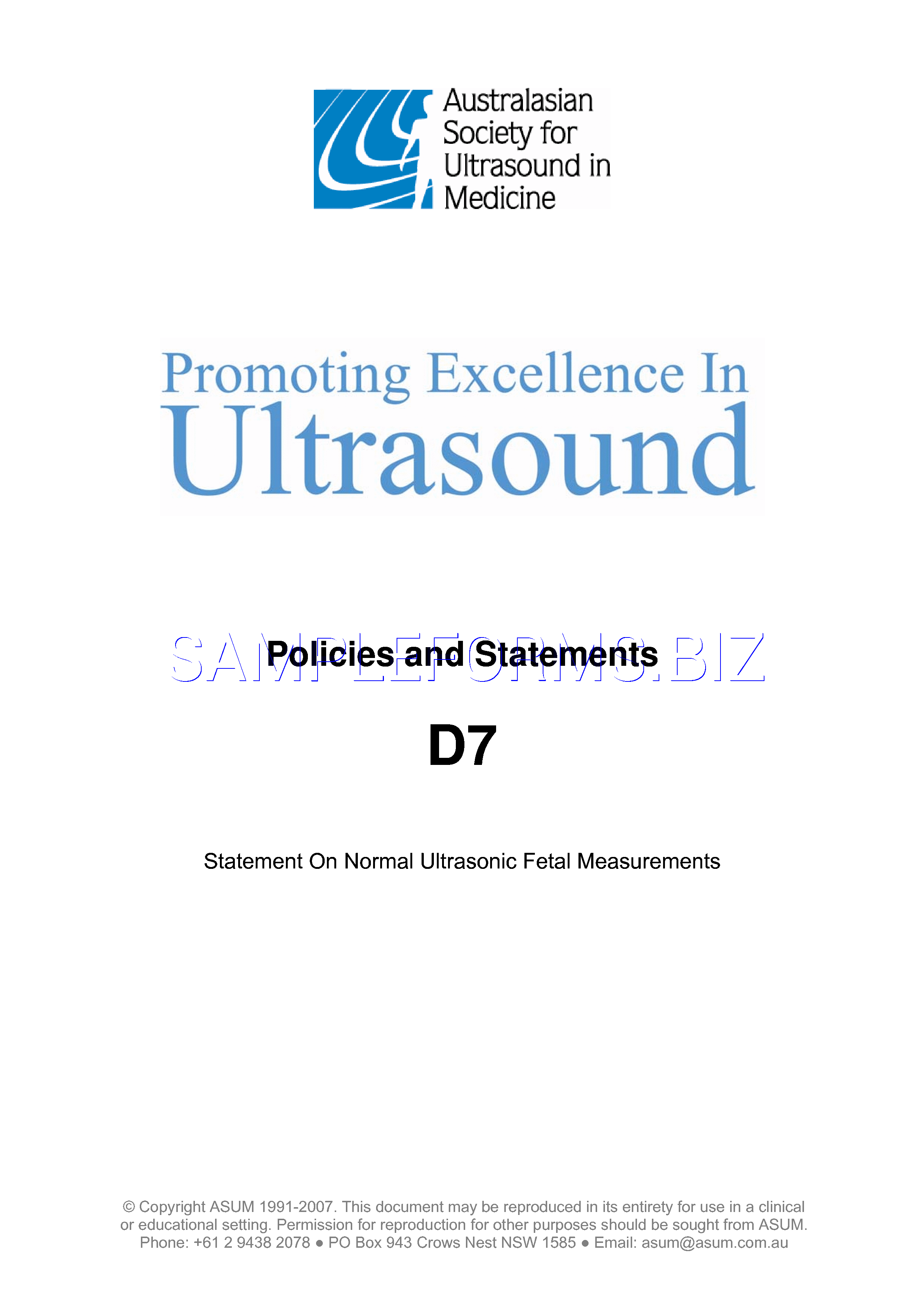 Preview free downloadable Statement on Normal Ultrasonic Fetal Measurements in PDF (page 1)